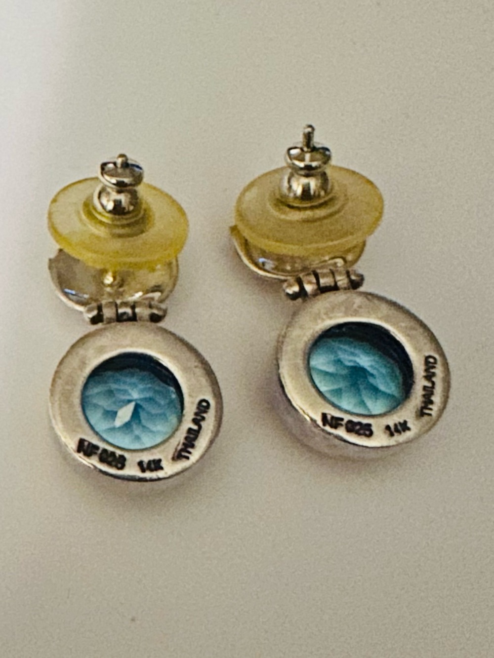 Silver and Gold Drop Earrings with sparkling blue topaz Gemstones - Picture 3 of 5
